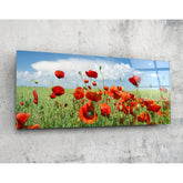 Poppy Flower Glass Wall Art (36"x14").